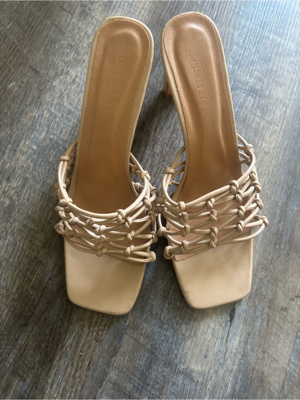 Billini Ofira Nude/Tan Square Toe Knotted
Lattice Mule Sandals -10
